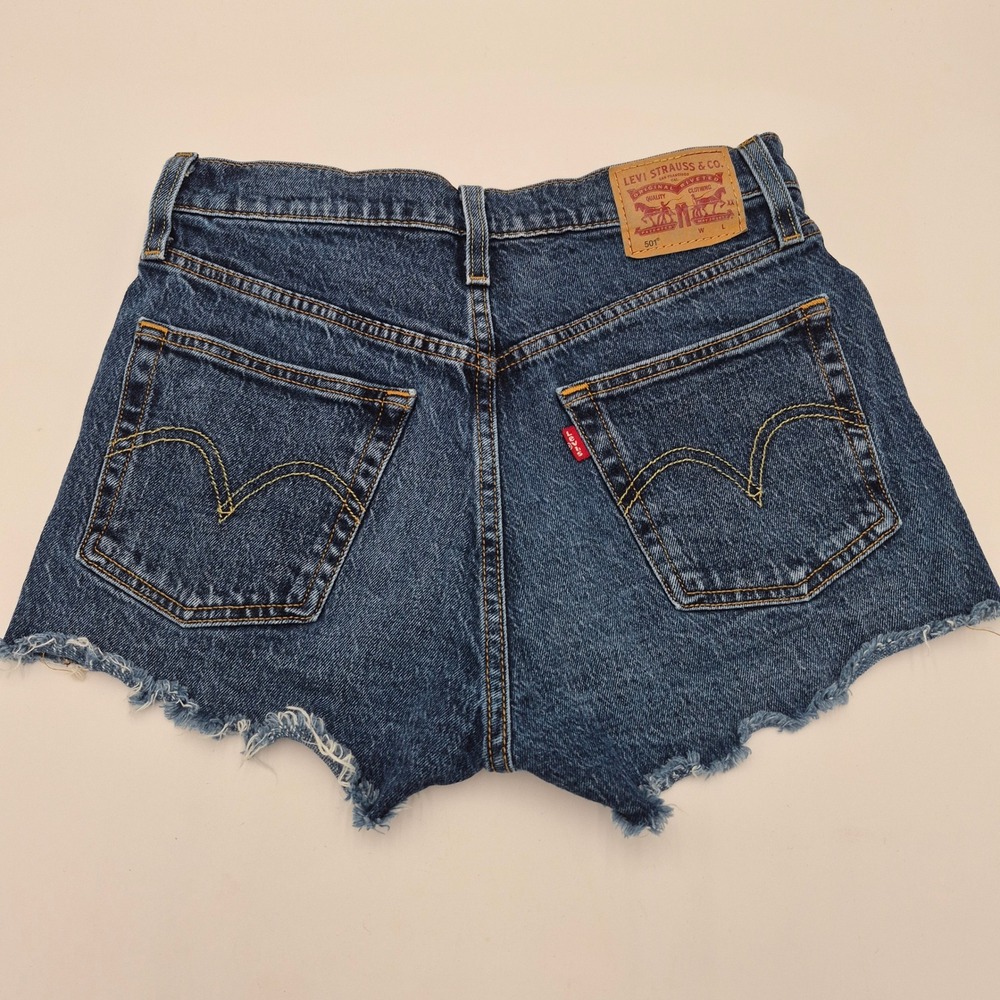 Levis 501 Original High Rise Cut Off Denim Shorts Blue W27 56327-0319